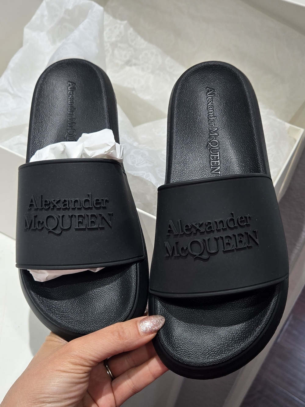 Alexander McQUEEN Black Logo Slide Sandals